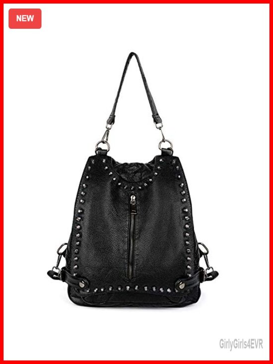 Washable Leather Rivet Studded Convertible Backpack Shoulder Bag main image 5